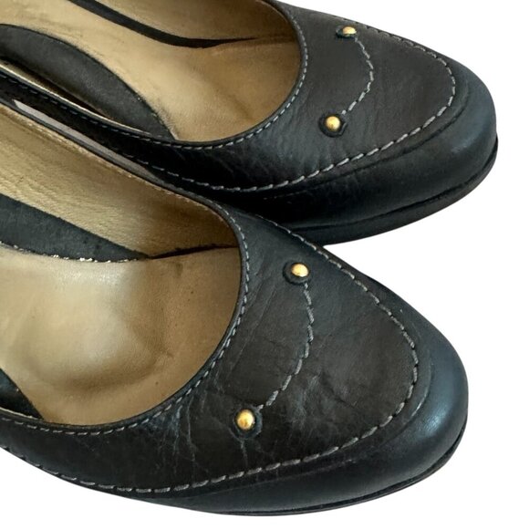 Chloe Leather Round Toe Pumps High Heels Wooden Black Size 38 7.5 Women's - Picture 3 of 14